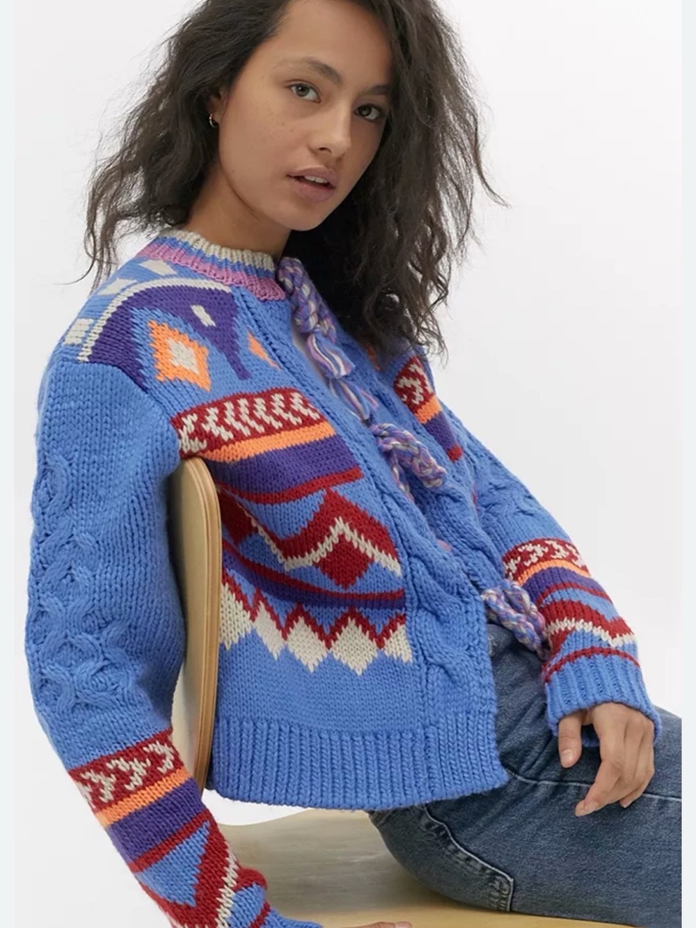 Urban Outfitters Blue Fair Isle Cable-Knit Cardigan - Picture 5 of 9